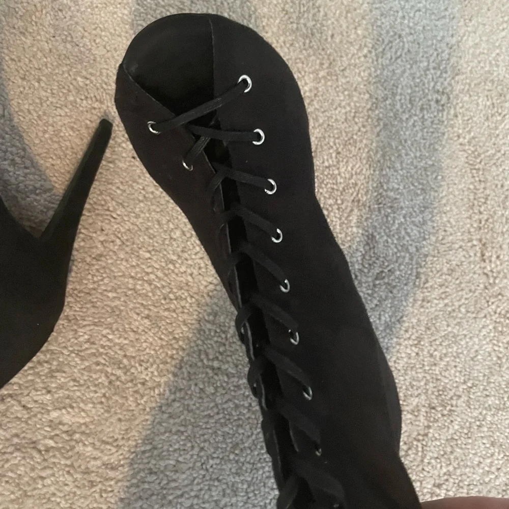 Black Suede Thigh High Boots - Picture 3 of 5
